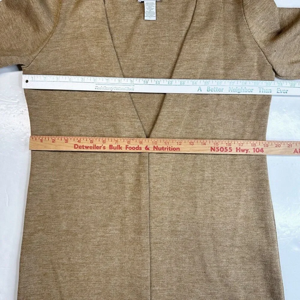 Cardigan Soft Surroundings Large Neutral Brown Long Sweater Wool Blend w/Clasp